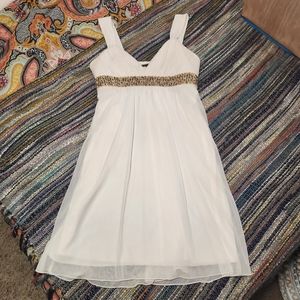 Ivory formal short dress A-line Empire waist gold trim size XL works as costume